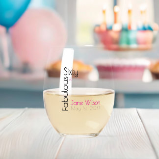 Zestig Fabulous Verjaardag Chic Roze & Zwart Wijnglas Zonder Voet