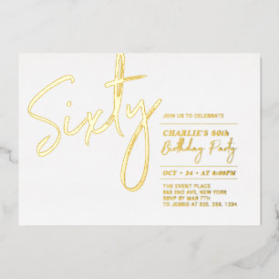 Zestig Modern Lettering 60ste Verjaardagsfeest Folie Uitnodiging