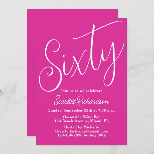 Zestig Modern Script Roze 60ste Verjaardag Kaart (Voorkant / Achterkant)