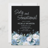 Zestig sensationeel stoffig blauw wit bloemenzwart kaart (Voorkant)