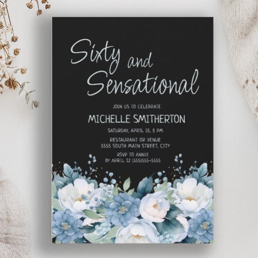 Zestig sensationeel stoffig blauw wit bloemenzwart kaart