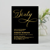 Zestig zwart goud 60ste verjaardag folie uitnodiging (Staand Voorkant)