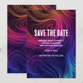 Zestiger jaren Vibe Cirkels & Krullen Cool Bruilof Save The Date (Voorkant / Achterkant)