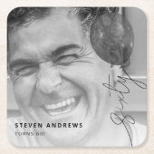 zestigtal ballonsnaren | Foto 60ste verjaardag Vierkante Kartonnen Onderzetter (Voorkant)