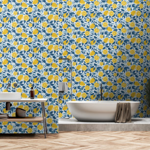 Zesty Lemon Garden - Helder geel en blauw Behang