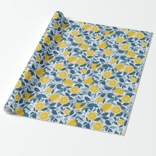 Zesty Lemon Garden - Helder geel en blauw Cadeaupapier