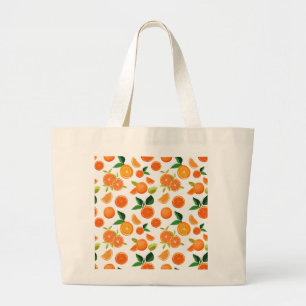 Zesty Orchard' Levendig Oranje & Blad Patroon Grote Tote Bag