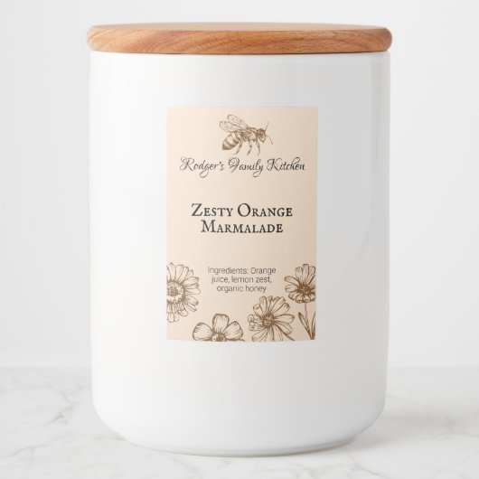 Zesty Sinaasappel Marmalade Bloemen Honing Bijen E Voedselcontainer Etiket (Voorkant)