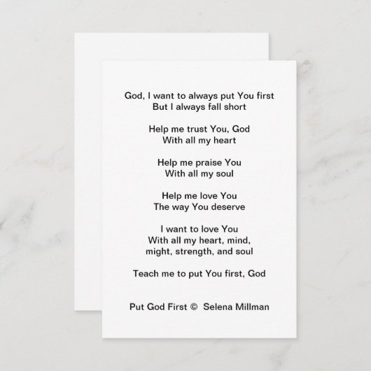 ‘Zet God op de eerste plaats’ gedicht Informatiekaartje (Voorkant / Achterkant)