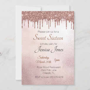 Zet je Sweet 16 Zestien Verjaardagsfeest Rose Goud Kaart