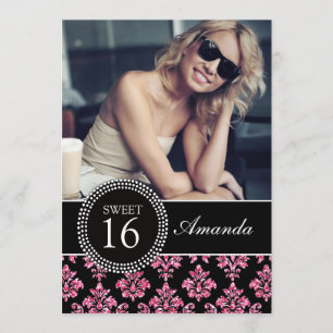 ZET SIXTEEN, PINK GLITTER, ZWARTE DAMASK KAART