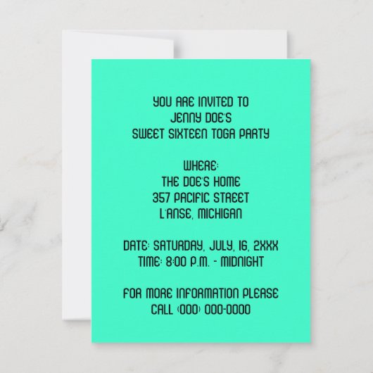 ZET SIXTEEN TOGA PARTIJ INVITE GRIEKS GOD GODDESS KAART (Achterkant)