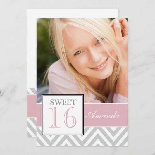 ZET ZES PINK GRAY CHEVRON PATTERN KAART (Voorkant / Achterkant)