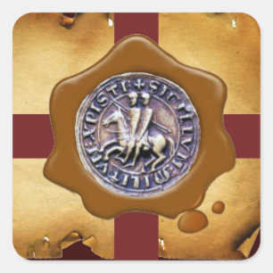ZETEL VAN DE KNIGHTS TEMPLAR, bruine was, perkamen Vierkante Sticker