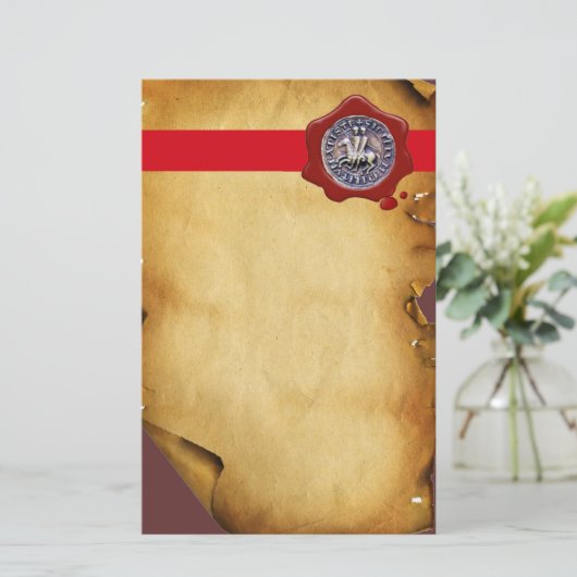 ZETEL VAN DE KNIGHTS-TEMPLAR, rode was, perkament Briefpapier (Staand voorkant)