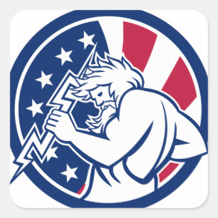 Zeus met Thunderbolt Vlag Icon VS Vierkante Sticker