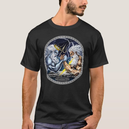Zeus vs Poseidon Arm Wrestling T-shirt (Voorkant)