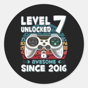 Zeven 7jr Verjaardag Zoon Jongen Grappig Gamer 7e  Ronde Sticker