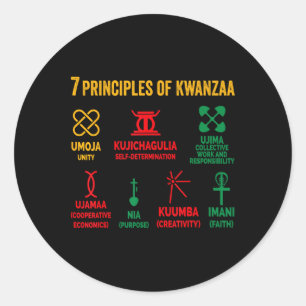 Zeven beginselen van Kwanzaa Mannen Vrouwen Kinder Ronde Sticker