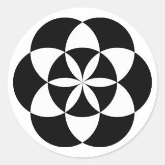 Zeven Circle Flower Stickers, BW Ronde Sticker