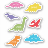 Zeven dinosaurus silhouetten, Kinder gepersonalise Sticker (Voorkant)