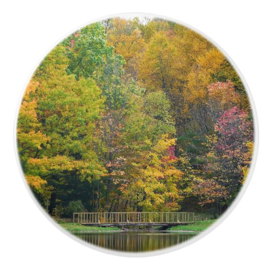 Zeven Herfst Bridge II Autumn Landschap Keramische Knop (Voorkant)