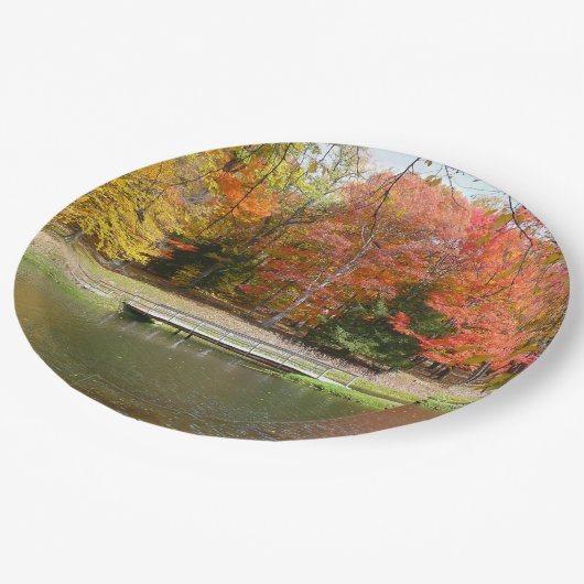 Zeven Herfst Bridge III Autumn Landschap Papieren Bordje (Gekanteld)