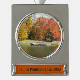 Zeven Herfst Bridge III Autumn Landschap Verzilverd Banner Ornament