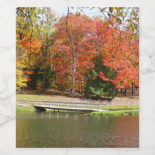 Zeven Herfst Bridge III Autumn Landschap Wijn Etiket (Enkel label)