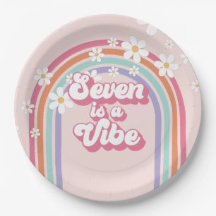 Zeven is een Vibe Regenboog Roze 7e Verjaardag Papieren Bordje