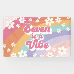 Zeven is een Vibe Retro Rainbow 7e verjaardag Spandoek