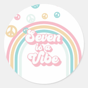 Zeven is een Vibe Retro Zomer Regenboog Ronde Sticker