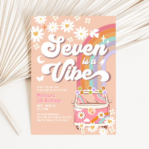 Zeven is een Vibe Roze Madelief Groovy 7e Verjaard Kaart