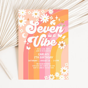 ZEVEN is een Vibe Roze Perzik 7e Groovy Verjaardag Kaart