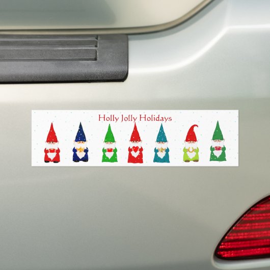 Zeven kerstgnomen op witte Bumpersticker (Op auto)