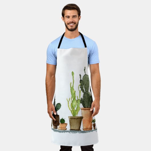 Zeven met de hand getrokken groene waterverf cactu schort (Gedragen)