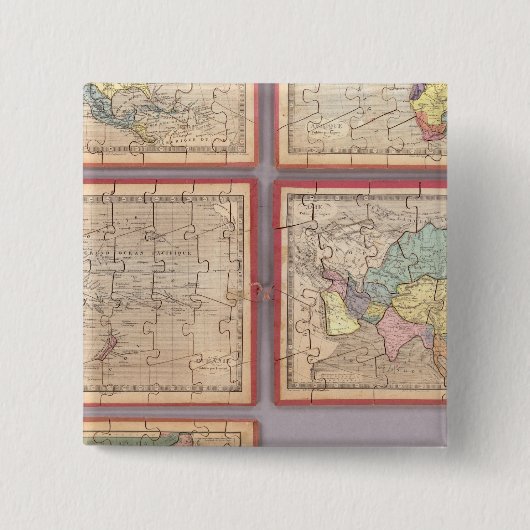 Zeven puzzelkaarten van de wereld vierkante button 5,1 cm (Voorkant)