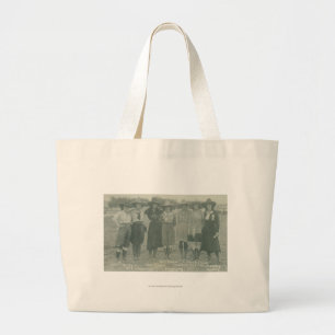 Zeven rodeo cowmeisjes die zich voor een foto opst grote tote bag