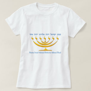 Zeven tak-menorah van Israël en Shema Israel T-shirt