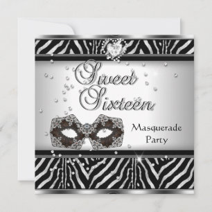 Zeven tien 16 Verjaardagsfeest Zebra Maskerade Kaart