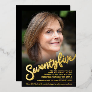 Zeven vijf 75e verjaardag aangepaste foto zwart go folie uitnodiging