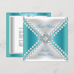 Zeven Zestiende Sweet 16 Feest Teal Blauw Wit Kaart