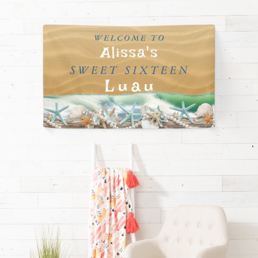 Zeven Zomer Schelpen Zeesterren Parels Luau Spandoek (Insitu)