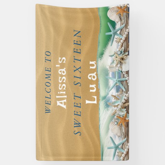 Zeven Zomer Schelpen Zeesterren Parels Luau Spandoek (Verticaal)