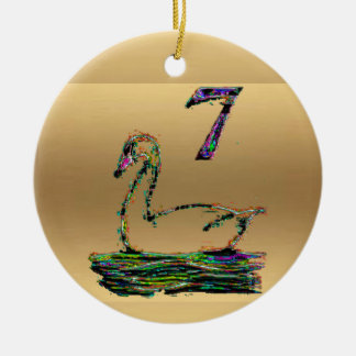 Zeven zwanen een zwemgouden kerstdecoratie keramisch ornament
