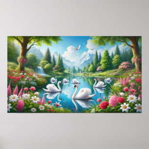 Zeven zwans zwemmen poster