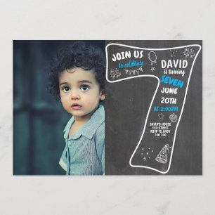 Zevende geboortecyalkbord voor jongen met foto-bla kaart