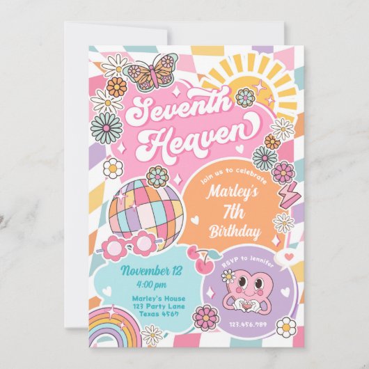 Zevende hemel meisje retro preppy varsity verjaard kaart (Voorkant)