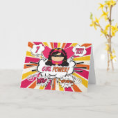 Zevende verjaardag Meisjes Super Kinder Roze strip Kaart (Gele Bloem)