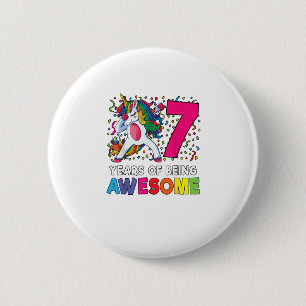 Zevende verjaardag van het abbing Unicorn Party Gi Ronde Button 5,7 Cm